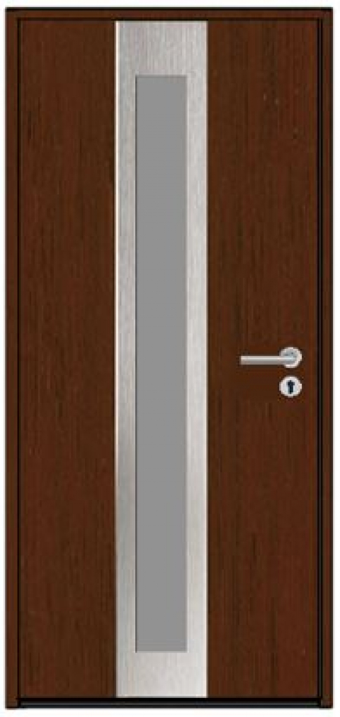 Входная дверь HTA100 HORMANN Mahogany/9016 с остеклением и нажимными ручками